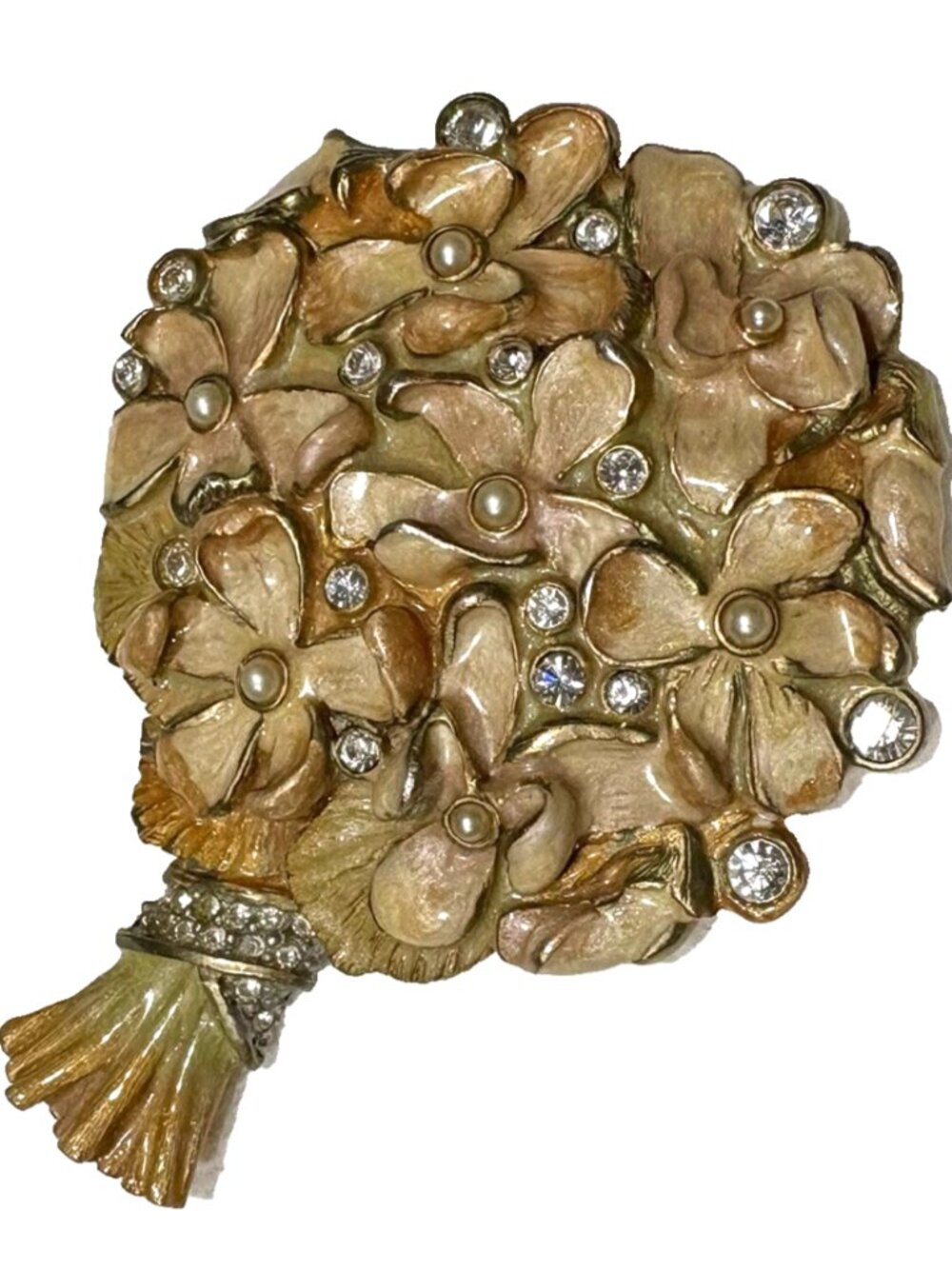 JAY STRONGWATER Floral ENAMEL & SWAROVSKI Crystals PEARL Purse/Hand MIRROR